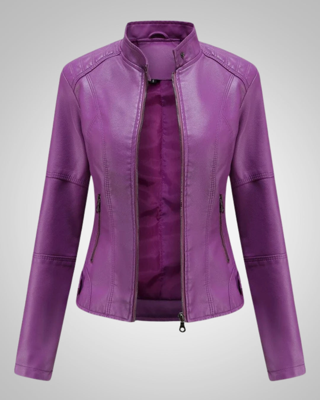 Luisa | Damen Klassische Hohem Kragen Lederjacke