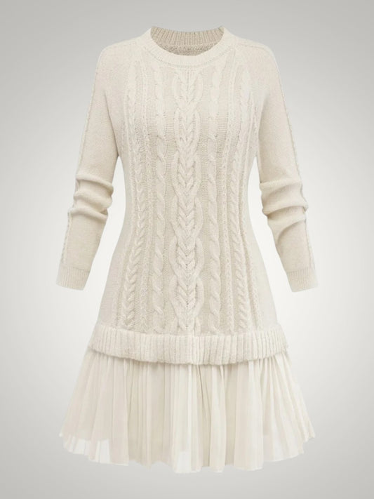 Andrea | Damen Verspieltes Plissiertes Strickkleid