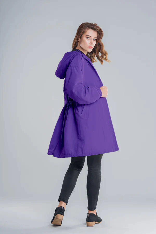 Wiebke | Damen Lässig Knopfverschluss Lange Regenjacke