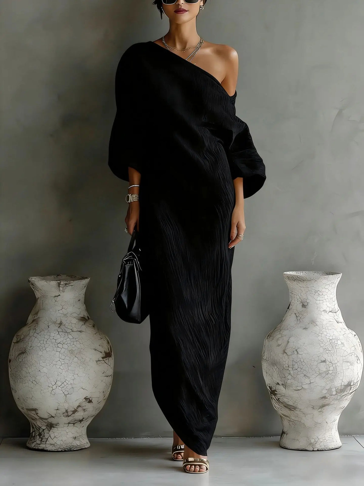 Joëlle | Damen Leinen Sommerkleid Mit One-Shoulder Design