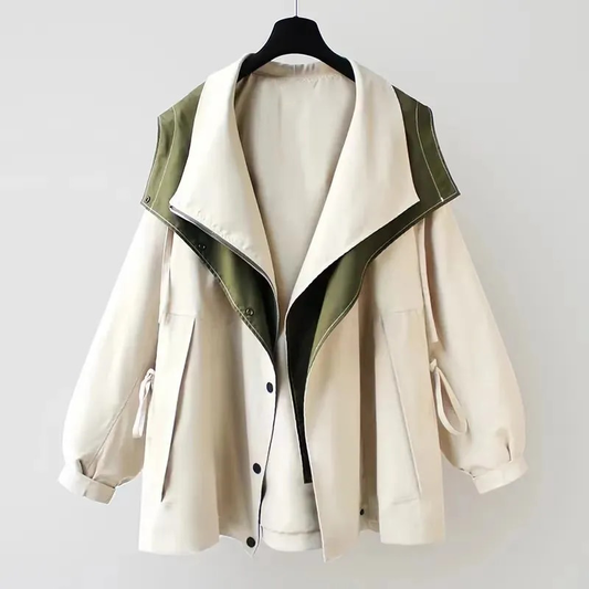 Karin | Damen Zweifarbige Kapuzenjacke mit Knopfverschluss