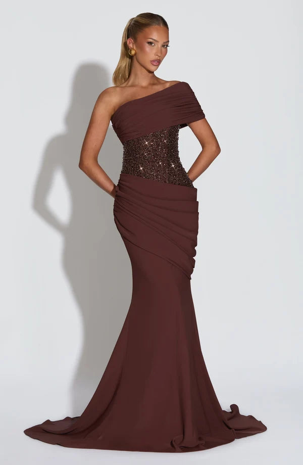 Maja | Damen Schulterfreies Glitzerndes Abendkleid