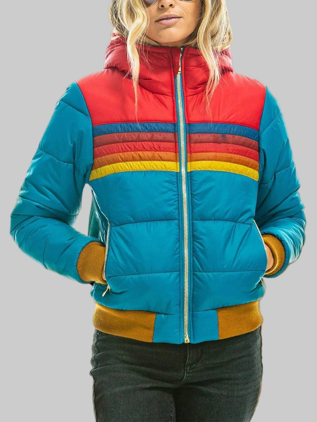 Emilia | Damen Farbenfrohe Wattierte Kapuzenjacke mit Reißverschluss