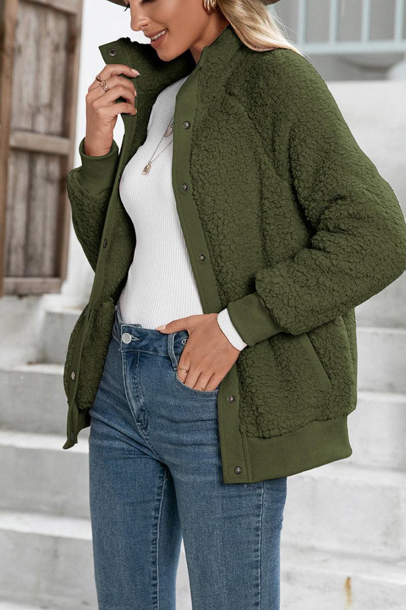 Hannah | Damen Kuschelige Teddyfleece-Jacke mit Druckknöpfen