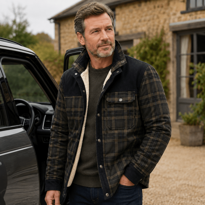 David | Herren Klassisches Karomuster Jacke mit Knöpfen