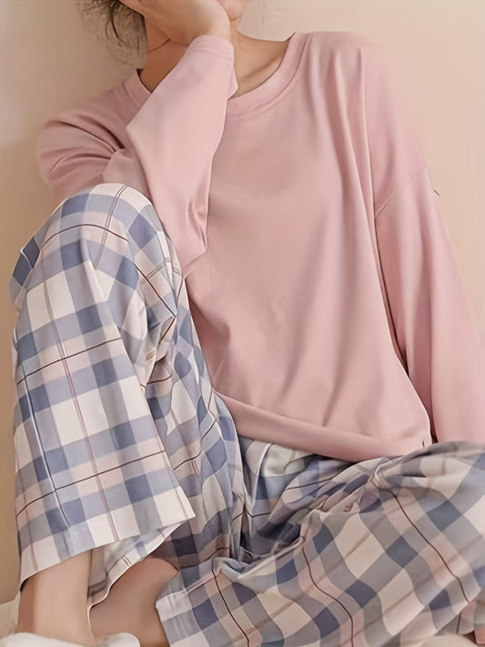 Jessica | Damen Lässiges Kariertes Pyjama-Set