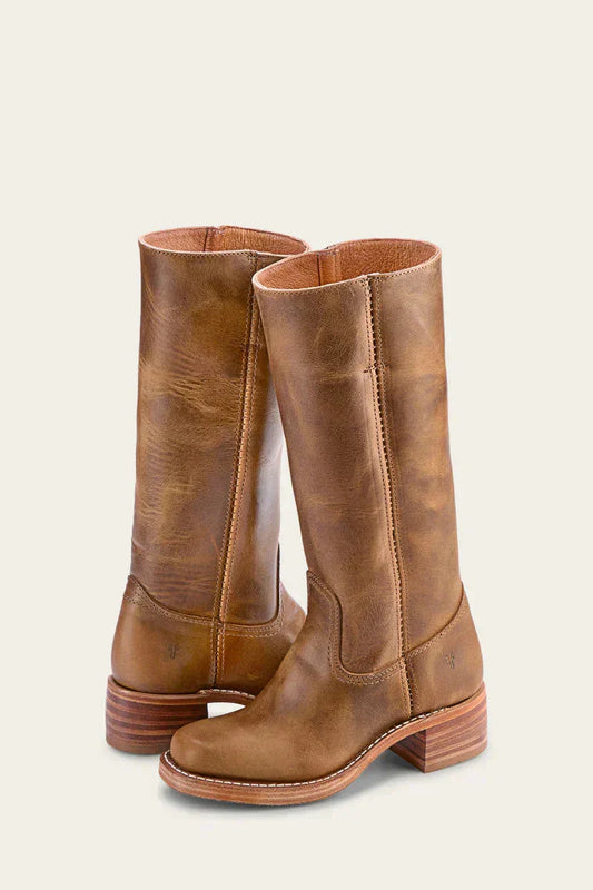 Manuela | Damen Kniehohe Lederstiefel mit Blockabsatz