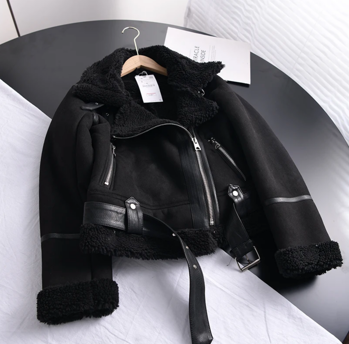 Nicole | Damen Gefütterte Taillierte Bikerjacke mit Reißverschluss