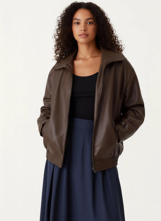 Vanessa | Damen Vintage Oversized Lässiger Lederjacke