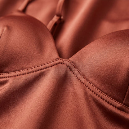 Damen Elegant Spaghettiträger Satin Abendkleid