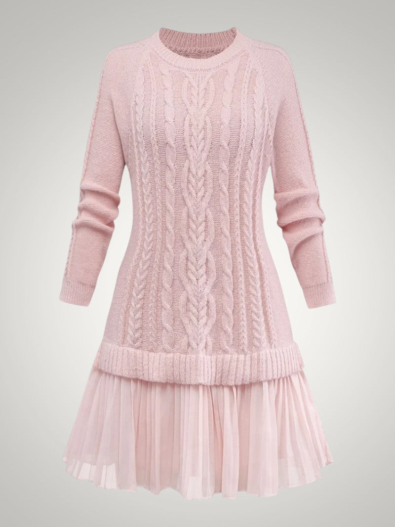 Andrea | Damen Verspieltes Plissiertes Strickkleid