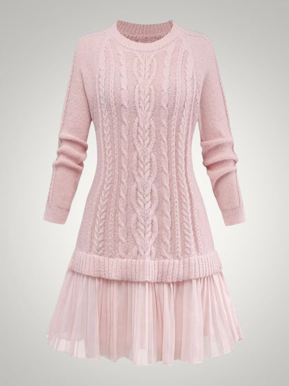 Andrea | Damen Verspieltes Plissiertes Strickkleid