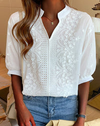 Anna | Damen Bestickte Kurzarm Bluse