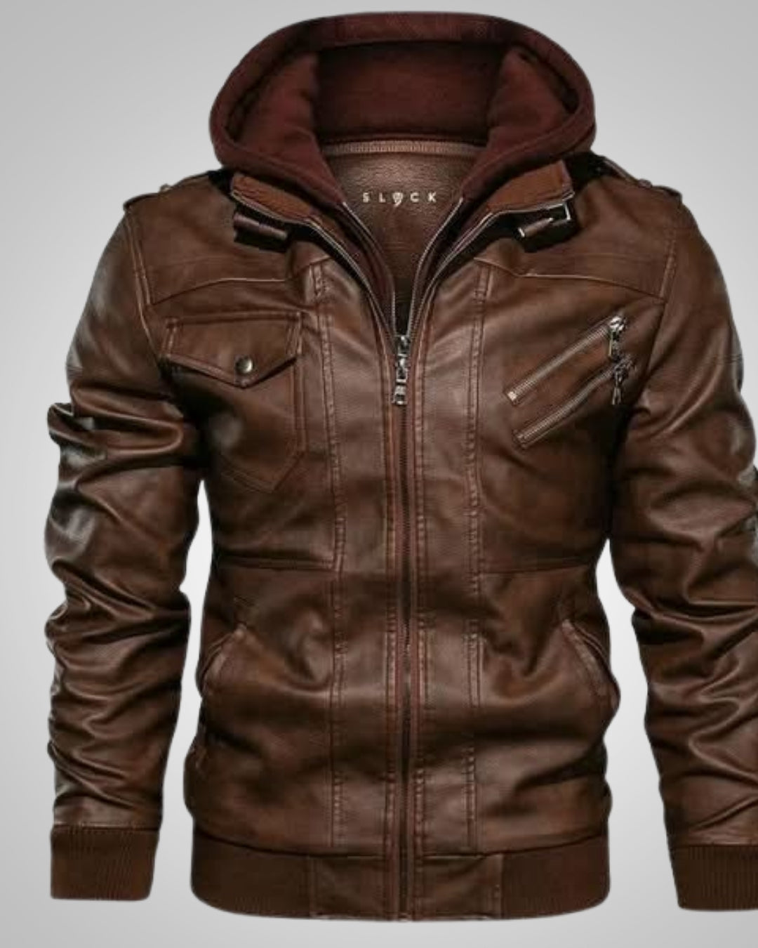 Stefan | Herren Klassische Biker Lederjacke mit Kapuze