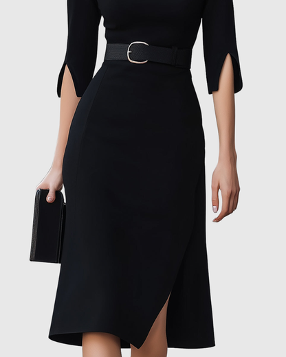 Victoria | Damen Elegant Asymmetrisches Midi Kleid