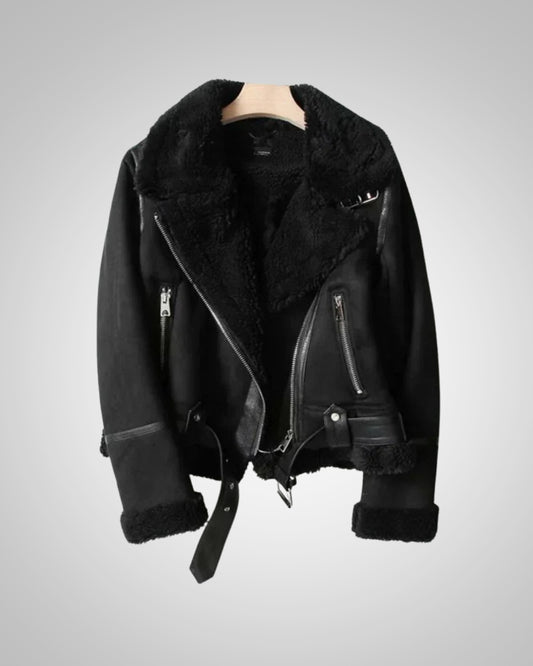 Vanessa | Damen Leder Sherpa Bikerjacke