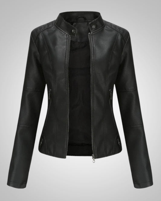 Luisa | Damen Klassische Hohem Kragen Lederjacke