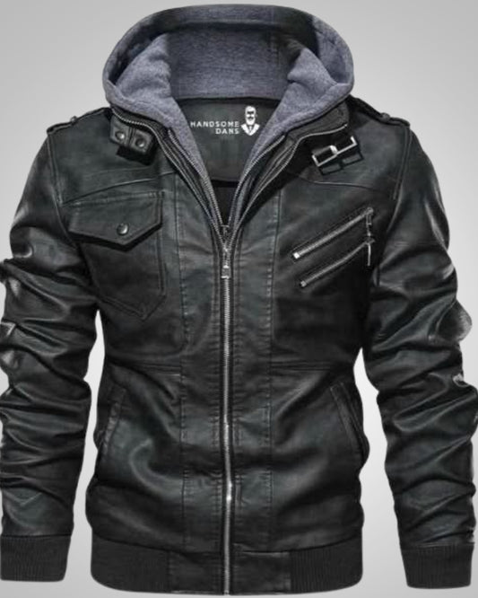 Emil | Herren Klassiker Leder Jacke mit Kapuze