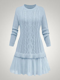 Andrea | Damen Verspieltes Plissiertes Strickkleid