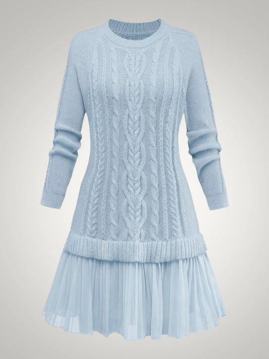 Andrea | Damen Verspieltes Plissiertes Strickkleid