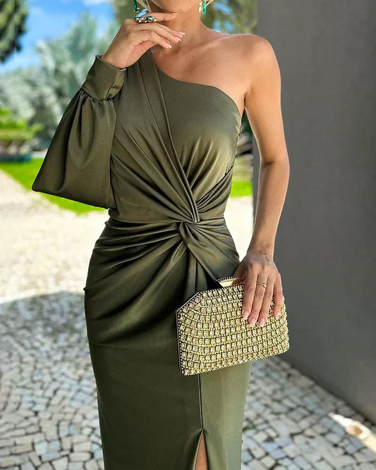 Jessica | Damen Elegant Hoher Schlitz Hochzeitsgastkleid
