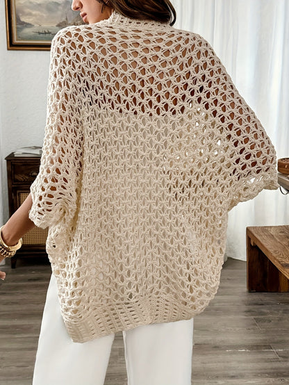 Theresa | Damen Offen Gestrickte Häkel-Strickjacke