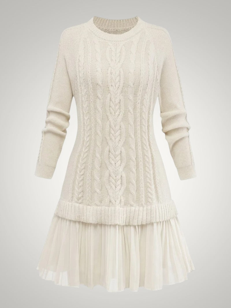 Andrea | Damen Verspieltes Plissiertes Strickkleid