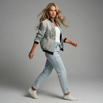 Barbara | Damen Lässiger Bomber Übergangsjacke