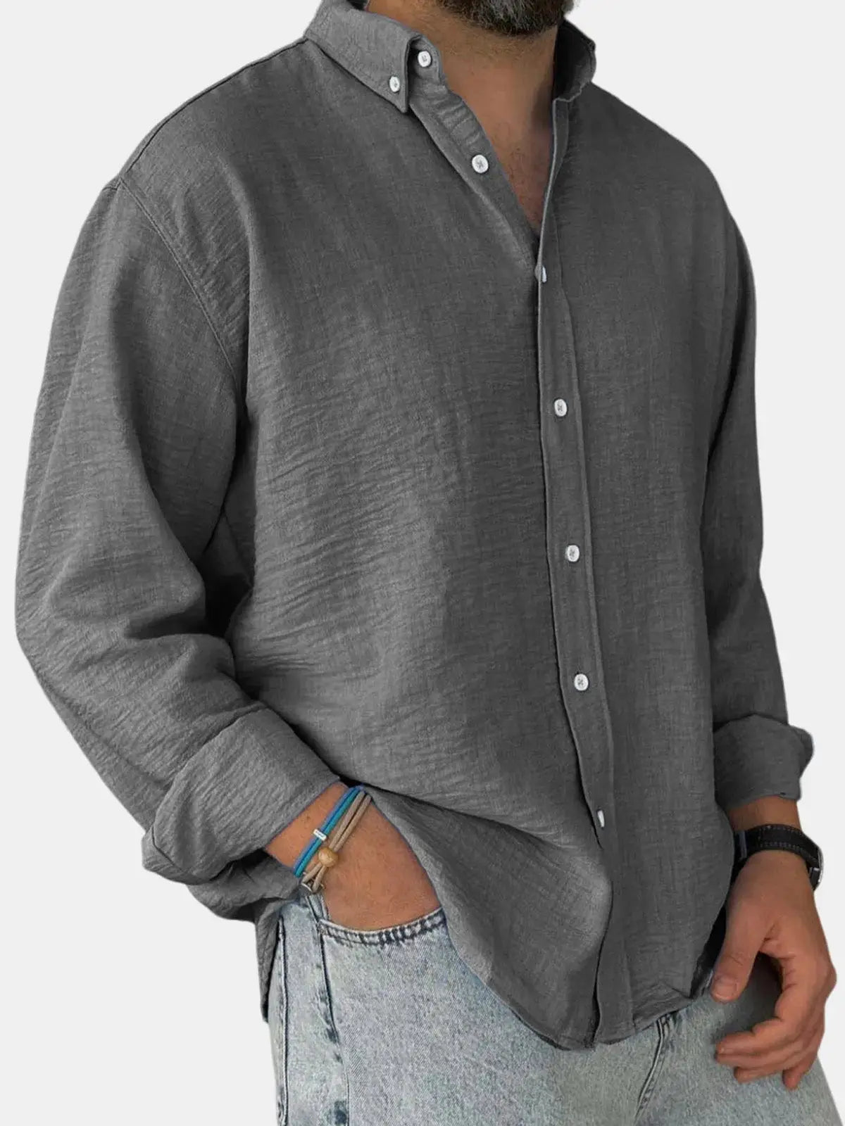 Herren Freizeit Button-Down Langarm Hemd