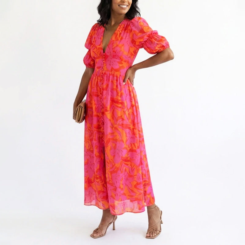 Lisa | Damen Elegantes geblümtes Sommerkleid