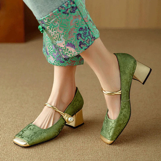 Damen Slip-On Absatz Mary Jane Pumps