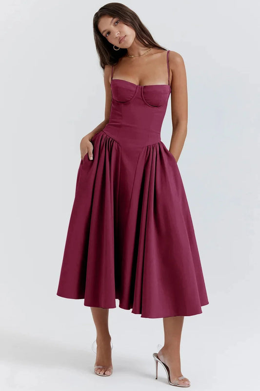Damen A-Linie Midi Hochzeitsgast Kleid