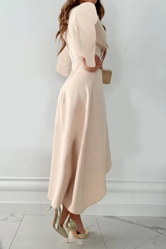 Damen Elegantes Taillierter V-Ausschnitt Midikleid