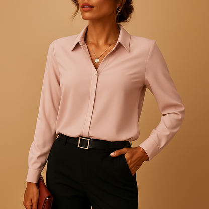 Damen Elegantes V-Ausschnitt Langarm Bluse