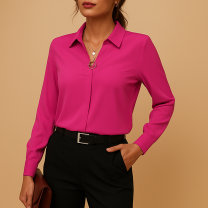 Damen Elegantes V-Ausschnitt Langarm Bluse