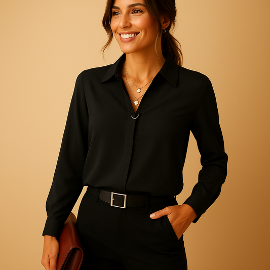 Damen Elegantes V-Ausschnitt Langarm Bluse