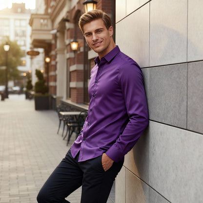Herren Hemd Stretchhemd Langarm mit Knopfverschluss