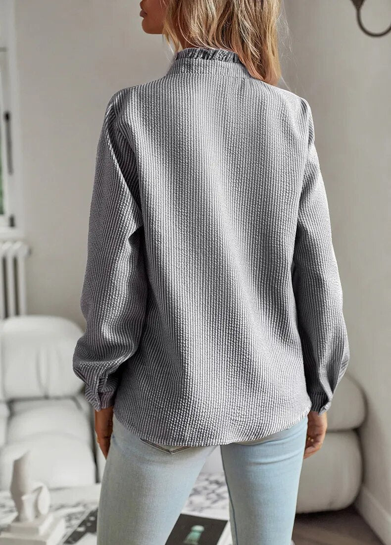 Petra | Damen Casual Rüschen Geknöpftes Hemd