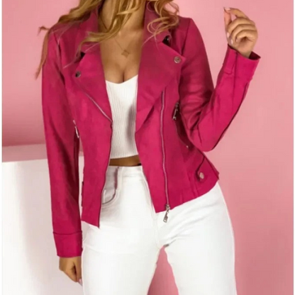 Damen Schräger Reißverschluss Sommer Bikerjacke