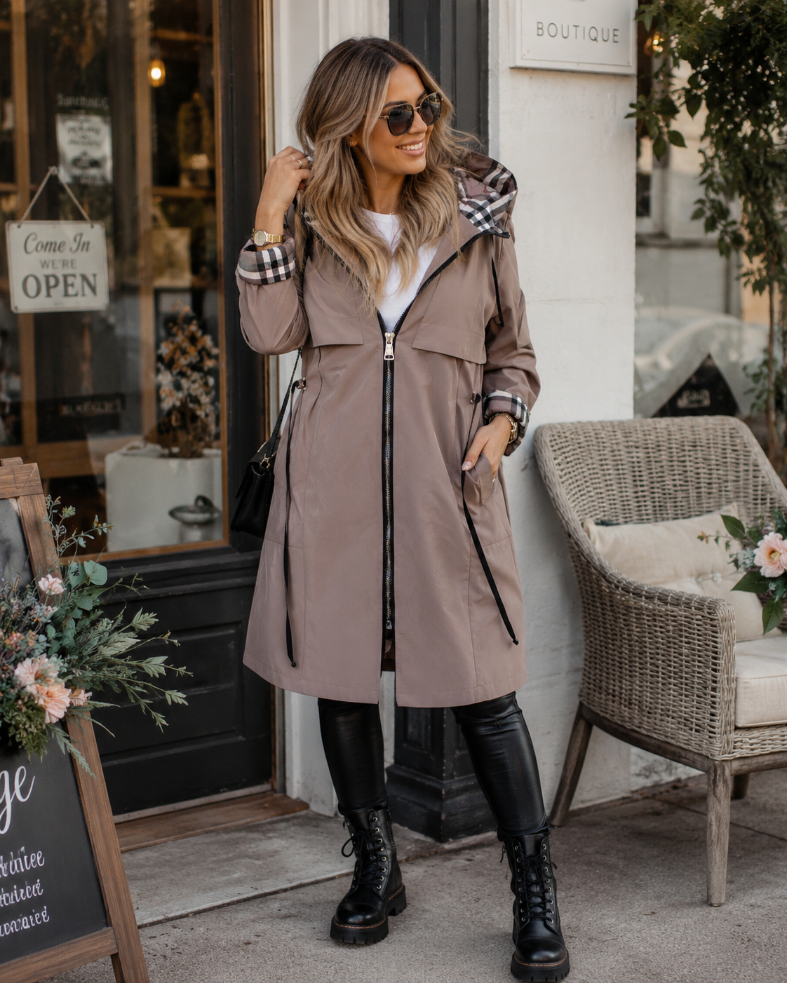Nadine | Damen Lässig Kapuzen Trenchcoat