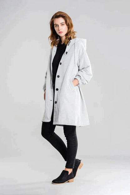 Wiebke | Damen Lässig Knopfverschluss Lange Regenjacke