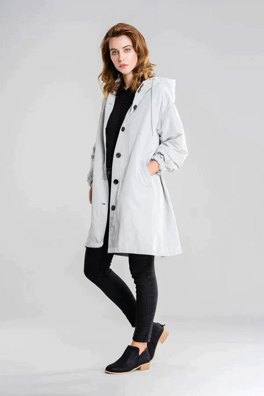 Wiebke | Damen Lässig Knopfverschluss Lange Regenjacke