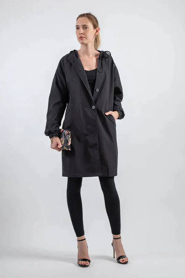 Wiebke | Damen Lässig Knopfverschluss Lange Regenjacke