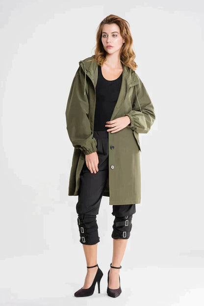 Wiebke | Damen Lässig Knopfverschluss Lange Regenjacke
