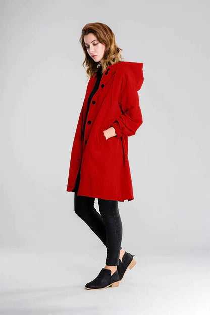 Wiebke | Damen Lässig Knopfverschluss Lange Regenjacke