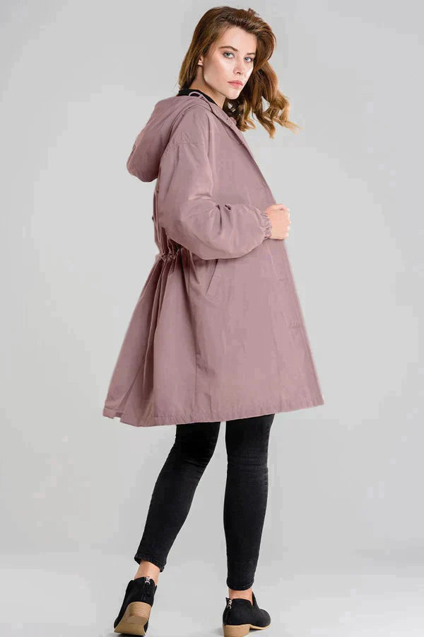Wiebke | Damen Lässig Knopfverschluss Lange Regenjacke