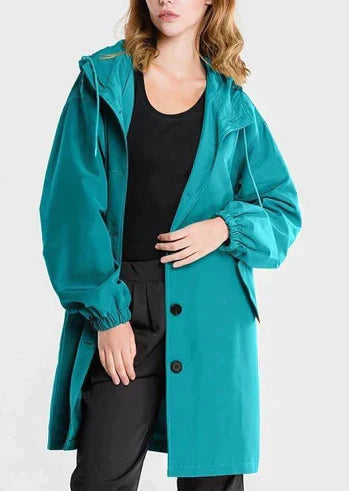 Wiebke | Damen Lässig Knopfverschluss Lange Regenjacke