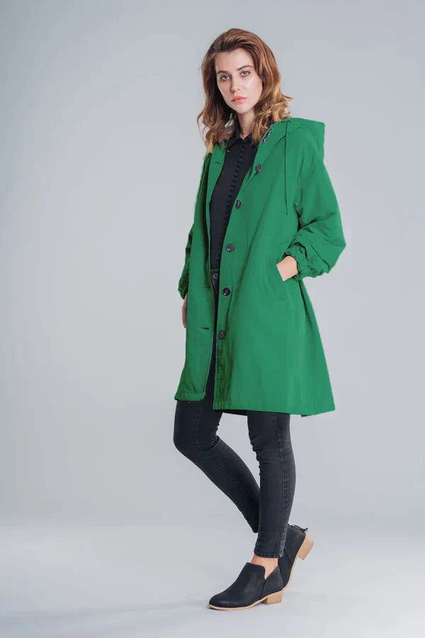 Wiebke | Damen Lässig Knopfverschluss Lange Regenjacke