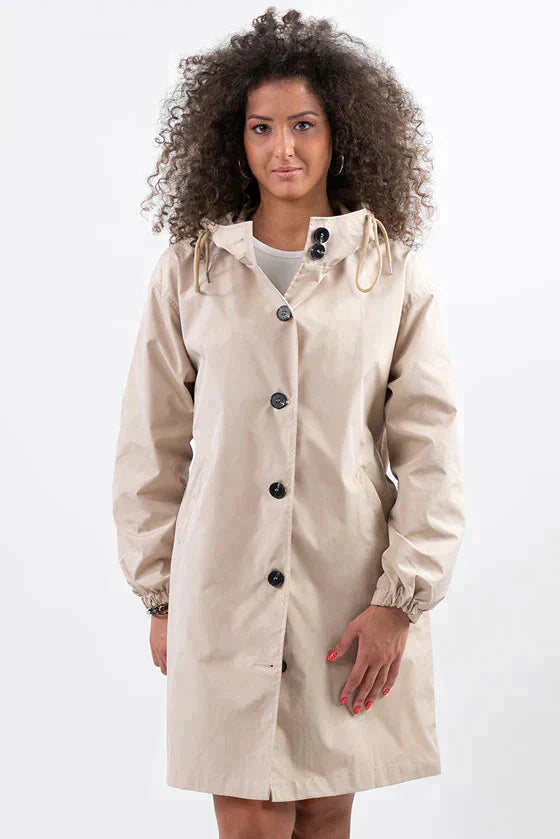 Wiebke | Damen Lässig Knopfverschluss Lange Regenjacke