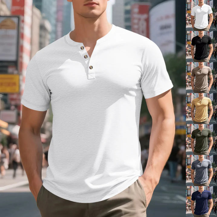 Herren Sommer Slim Fit Henley T-shirt